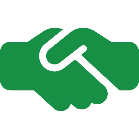two hands shaking green icon
